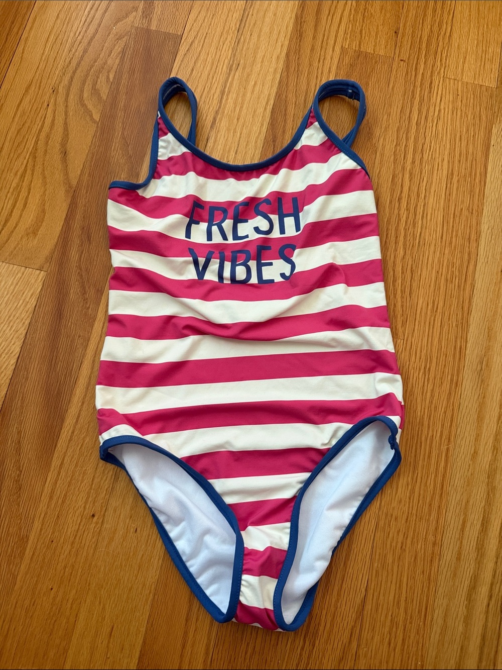 Zara Pink and White Striped "Fresh Vibes" Kids One-Piece Swimsuit